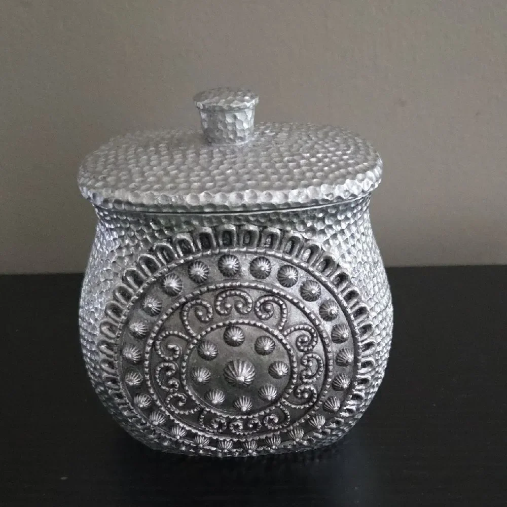 Silver Textured Decorative Jar